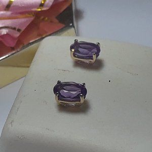 Estate 1.25ctw 7X5 Oval Natural Amethyst 14Kt Yellow Gold Stud Earrings #19504